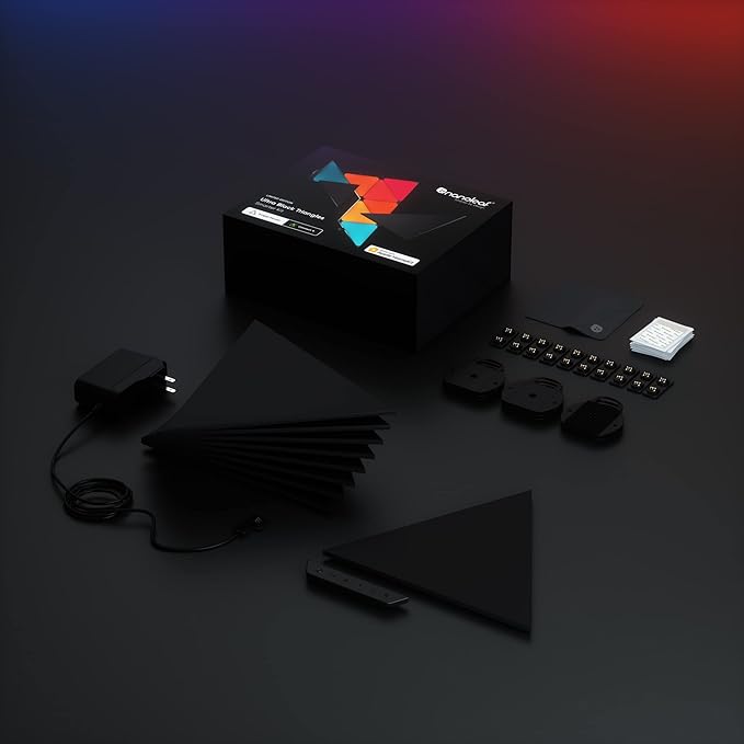 Nanoleaf Shapes Black Triangle LED Wall Lights, Smart RGBW Gaming Lights for Room & Modern Decor, 16M+ Colors with Music Sync, Works with Alexa & Google Assistant, DIY Wall Art (9-Pack Smarter Kit)