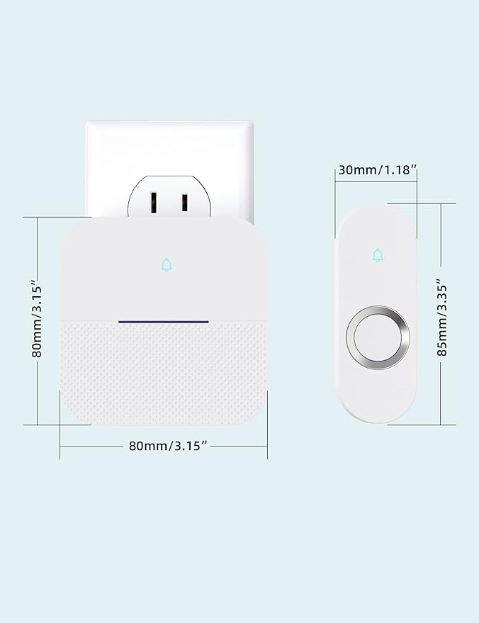 AIDA Lighted Wireless Doorbell for Home, Waterproof Battery Doorbell Wireless 1,000ft Range, 5 Volume Levels with 58 Chimes & LED Flash on Receiver (White, 1 Button & 2 Receiver)