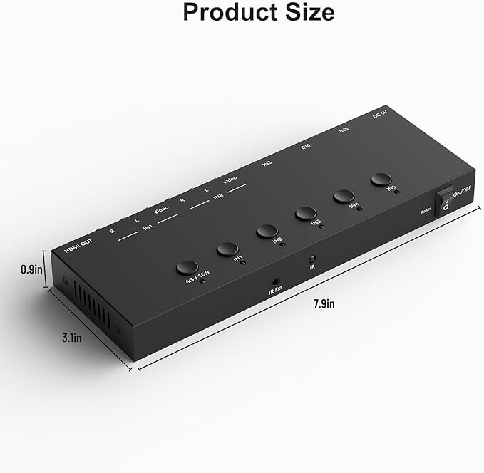 Dingsun 3 Way HDMI 2.0 to HDMI Switcher + 2 Way RCA to HDMI Converter for Fire Stick，ROKU, N64, NGC, Wii, PS2/3/4/5, Xbox Series, Xbox ONE, Switch ect.