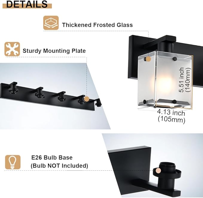 WINSHEN Bathroom Vanity Light Fixture, 6-Lights Modern Vanity Lighting Over Mirror with Frosted Glass Shades, Wall Mount Lamp for Bath Living Room, E26 Bulb Base