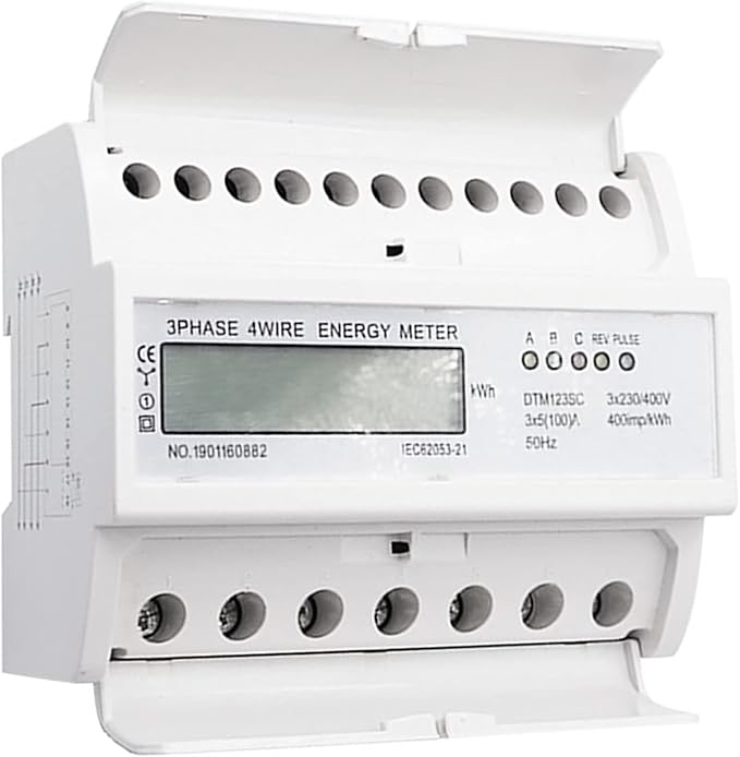 Wisecoco Energy Meter, Digital 3 Phase Energy Meter, LCD Display White ABS Housing 50Hz Electricity Usage Monitor 230 400V