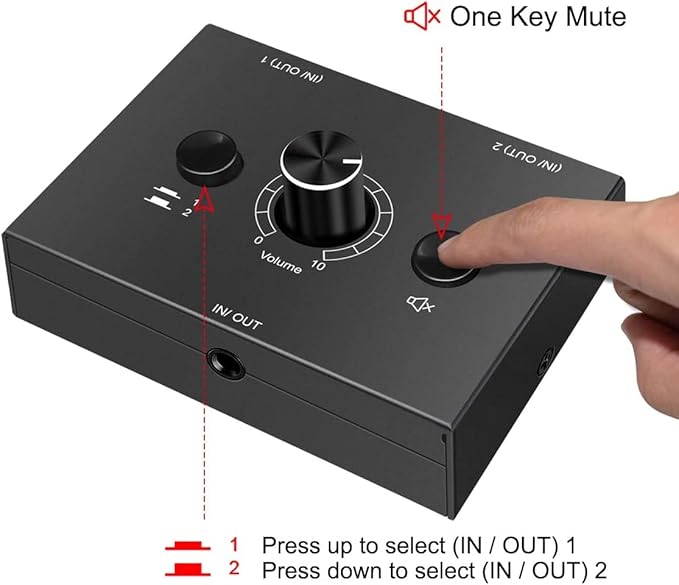 Audio Switcher 3.5mm Audio Selector Splitter Box Mini 2(1)-in-1(2)-Out Audio Sharing Manual Selector Compatible Active Speaker((3.5mm Stereo Audio Switcher)