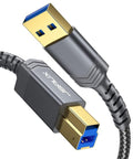 JSAUX USB 3.0 Printer Cable, Type A Male to B 3.0 Male (6.6ft/2M) USB 3.0 Type B Upstream Cord Nylon Braided Compatible with Docking Station, External Hard Drivers, Scanner, Printer and More(Grey)