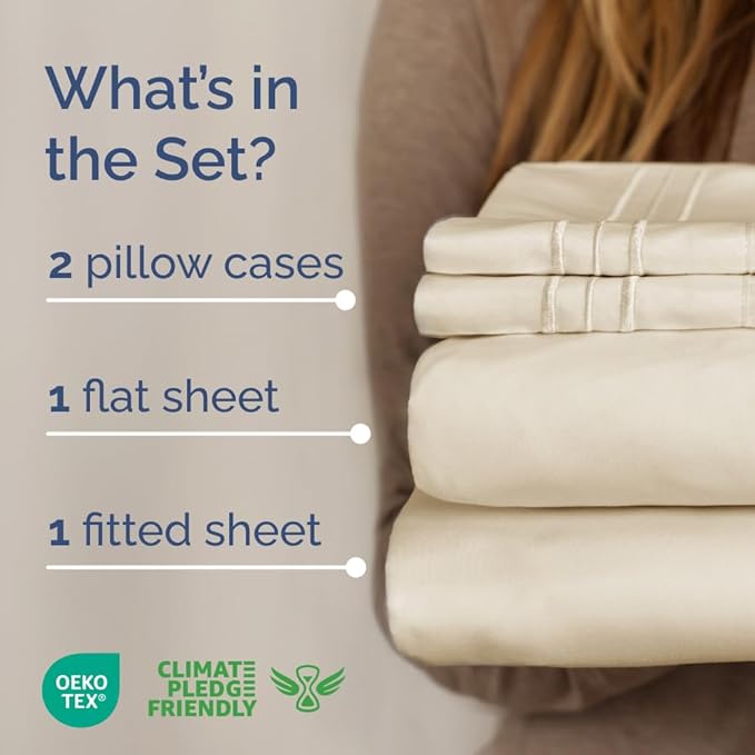 Full XL Bed Sheet Set - 4 Piece Extra Long Extended Full XL Sheets - Soft, Breathable & Cooling - Fits 8” to 16" Mattress w/ Deep Pockets - 54" x 80" - Easy-Fit, Wrinkle & Fade Resistant - Off White