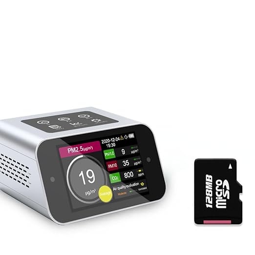 BRWISSEN A17 Air Quality Monitor Indoor CO2 Dust Meter 6 Channels Laser Particle Counter 0.3µm 0.5µm 1.0µm 2.5µm 5µm 10µm NDIR Carbon Dioxide Sensor AQI with Data Record