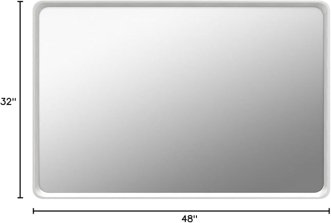 48x32 Inch Silver Bathroom Mirror for Wall, Silver Metal Framed Mirror, Rounded Rectangle Mirror, Beveled Border, Anti-Rust, Shatterproof (Horizontal/Vertical)