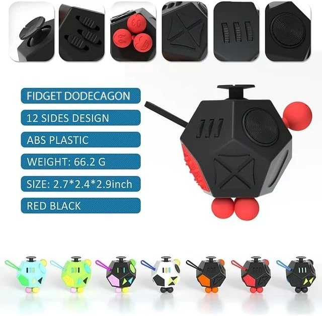 Fidget Dodecagon –12-Side Fidget Toys Cube Relieves Stress and Anxiety Anti Depression Travel Toy Christmas Stocking Stuffers Gifts for Children and Adults (A4 Black red)