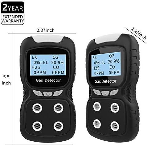 XLA Alert Portable Gas Detector, Gas Clip 4 Gas Monitor Meter Tester Analyzer, Rechargeable LCD Display Sound Light Shock Air Quality Tester, 2 Year Detector…