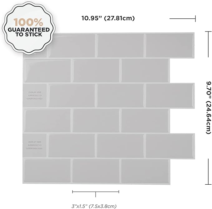 SMART TILES Peel and Stick Backsplash- 10 Sheets of 10.95" x 9.70" - 3D Adhesive Peel and Stick Tile Backsplash for Kitchen, Bathroom, Wall Tile, Cassandra