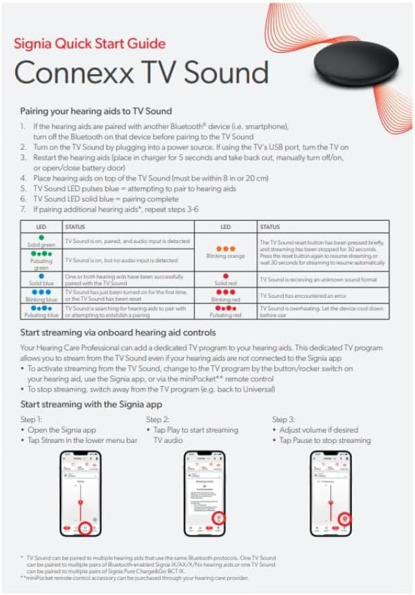 Audique Signia TV Sound - Compatible with All Bluetooth Enabled Signia, Rexton, Connexx, Miracle-Ear, TruHearing and HearUSA Hearing Aids