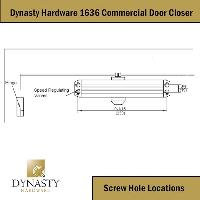 Dynasty Hardware Door Closer, Grade 1 Heavy Duty Commercial Hydraulic Closer, Self-Closing, Adjustable Spring Size 3-6, Surface Mount, Sprayed Duronotic Bronze, Series 1636