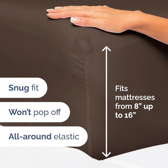 Full XL Bed Sheet Set - 4 Piece Extra Long Extended Full XL Sheets - Ultra-Soft, Breathable & Cooling - Fits 8” to 16" Mattress w/ Deep Pockets - 54" x 80" - Easy-Fit, Wrinkle & Fade Resistant - Brown