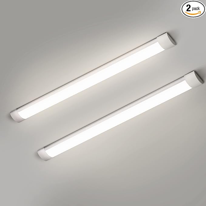 colmeguna 2 Packs 4FT LED Batten Light, Ultra-Thin Slim Ceiling Surface Mounted Light, 40W, 4000K, IP20, LED Ceiling Lamp for Garage, Shop, Hallway, Office, Market