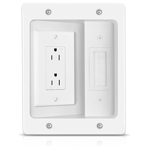 Inara in Wall Cable Management Kit – Recessed Outlet to Hide TV Cords & Wires, Power Bridge Mounting Concealer, TV Cord Hider for Wall Mounted TV & Cable Pass Through, in-Wall Hidden Back Cover