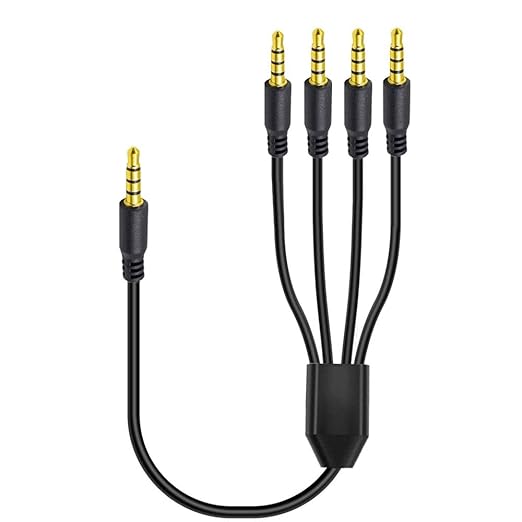 MysRuida 3.3ft 1/8” 3.5mm TRRS Stereo Audio Cable, 1 to 4 Splitter Male Aux Cord, 4 Pole Jack Headphone MIC Adapter for Smart Phones, MP3, Laptops, Speaker, Don’t Support MIC of iOS Headphone