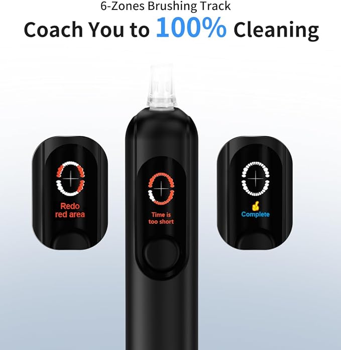 lunakind Sonic Toothbrush with Travel Case, Electric Toothbrush, AI Smart Display, 4 Modes with Missed Spot Detection, Pressure Sensor, 2 Mins Timer, 40° Oscillating 52000 VPM, 2 Brush Heads, IPX7