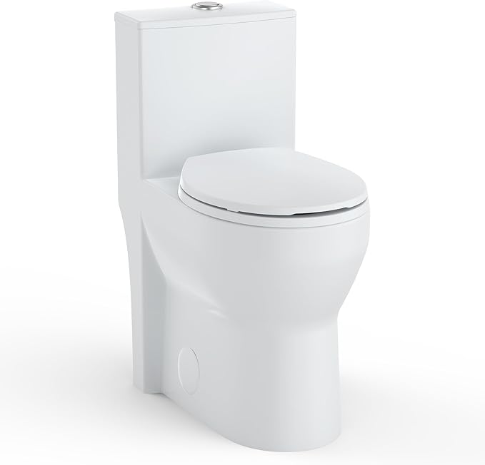 One Piece Toilet with 19" ADA Height, Round Bowl Design, Soft Closing PP Toilet Cover, Easy Clean Surface, Water Efficient Flush