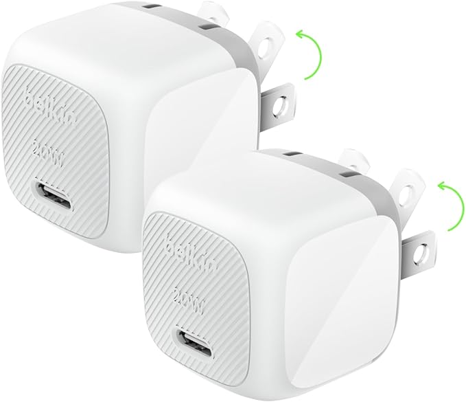 Belkin USB C Charger Block 20W (2 Pack), Fast Charging Block, Type C Wall Charger, Compatible with Apple iPhone 17, Air, Pro, AirPods,Samsung Galaxy S25, Google Pixel 10, iPad, AirPods, etc - White