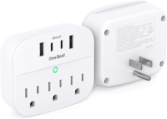 2 Pack Multi Plug Wall Outlet Splitter with USB, Non Surge Protector for Cruise Ship, Cruise Outlet with 3 Wall Outlets 4 USB Wall Charger(2 USB C), Small Travel Plug Adapter for Cruise,Travel,White