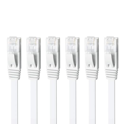 Yauhody CAT 6 Ethernet Cable 10ft 6-Pack White, High Speed Solid Flat CAT6 by Yauhody