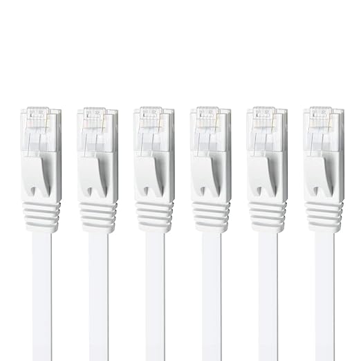 Yauhody CAT 6 Ethernet Cable 5ft 6-Pack White, High Speed Solid Flat CAT6 by Yauhody
