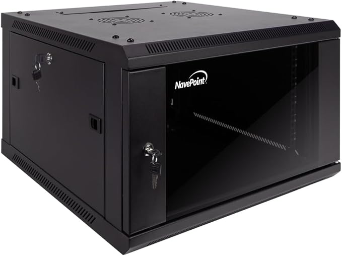 NavePoint 6U Server Cabinet Wall Mount Rack Enclosure Includes 2 Fans, Locking Glass Door, Removable Side Panels – 6U Network Cabinet 23.6” Deep, 19 Inch Server Rack for IT and A/V Equipment
