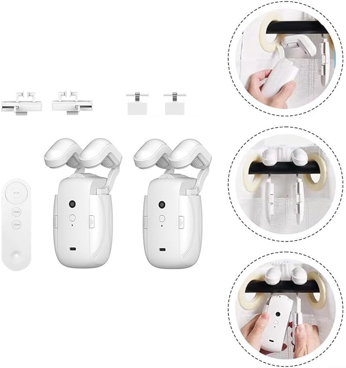 3 in1 Electric Curtain Opener Motor with Remote Control, Automatic Curtain Opener and Closer for Roman/U/T Rails Curtain Tracks(2pcs)