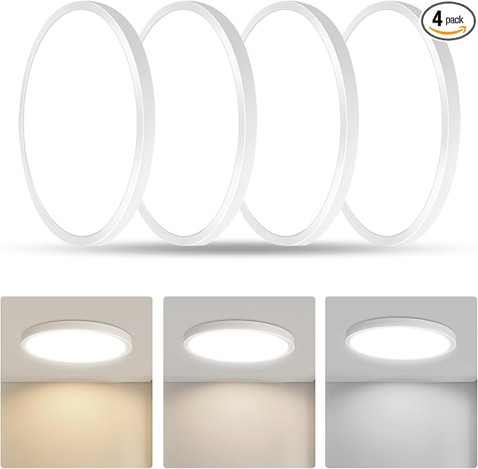 RLEDPZTX Led Flush Mount Ceiling Light,9 Inch 18w 1860lm,3000k/4000k/6000k 3CCT Selectable, Round Modern Flat Panel Super Slim Led Ceiling Light,for Living Dining Kitchen Bedroom Room (4Pack-White)