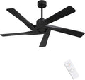 WINGBO 54" ABS DC Ceiling Fan No Light, 5 Blade ABS Plastic Ceiling Fan with Remote, 6-Speed Reversible DC Motor, Ceiling Fans without Light for Kitchen Bedroom Living Room, Matte Black