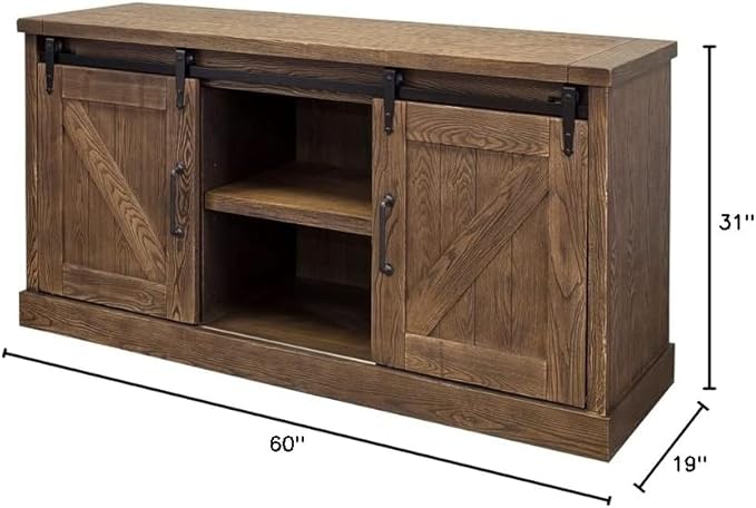 Avondale 60" TV Console Barn Door Entertainment Stand Wood Accent Cabinet Brown