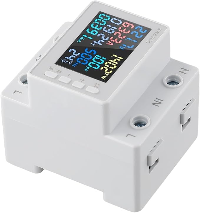 LCD Digital Energy Meter, Single Phase Energy Meter, Din Rail Electricity Usage Monitor, Power Usage Monitor AC170V~270V Power Voltage Meter(KWS-302L)