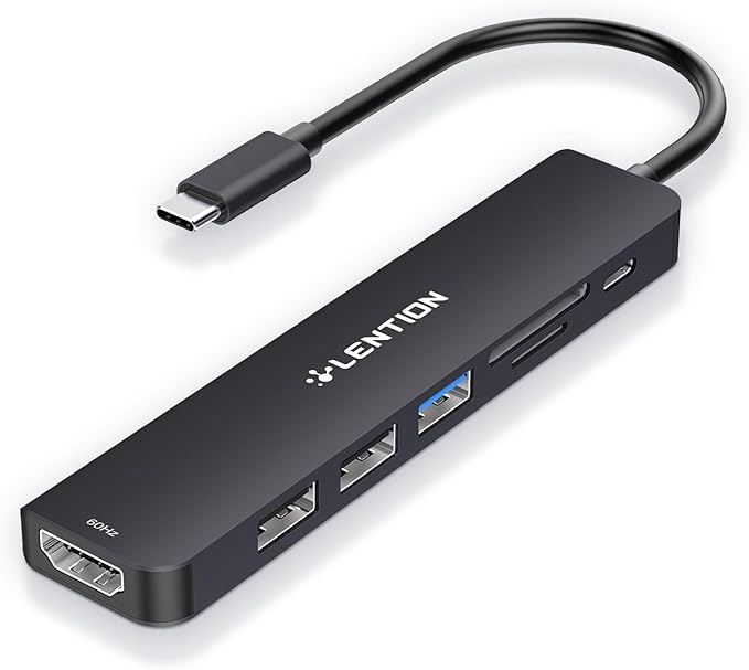 LENTION USB C Hub with 100W Charging, 4K@60Hz HDMI, Dual Card Reader, USB 3.0 & 2.0 Compatible 2025-2016 MacBook Pro, New Mac Air/Surface, Chromebook, More, Stable Driver Adapter (CB-CE18p.Black)
