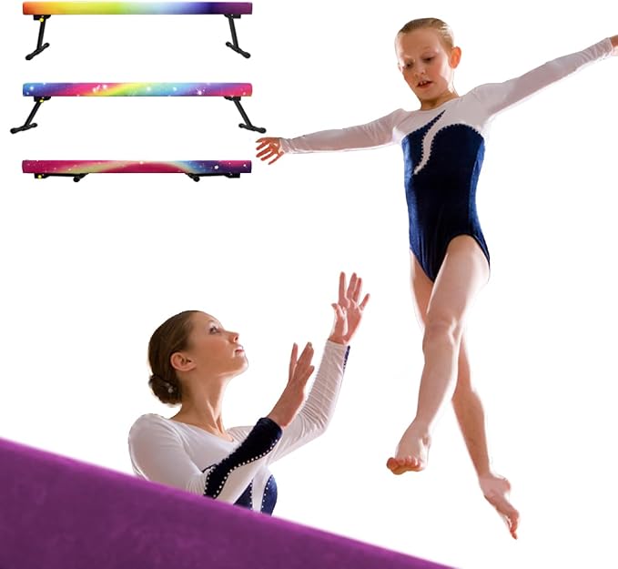 Wesky Adjustable Balance Beam,High and Low Floor Beam Gymnastics Equipment,Professional Gymnastics Beam for Kids Home Training with Foldable Legs