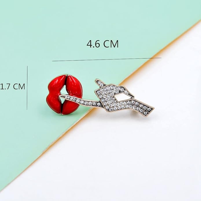 Sexy Red Lips Brooch Rhinestone Quiet Gestures Statement Brooches Lapel Pins Elegant Dress Accessories Suit Tie Art Deco Fashion Imitation Cubic Zirconia Jewelry Lover Gift for Women Girls