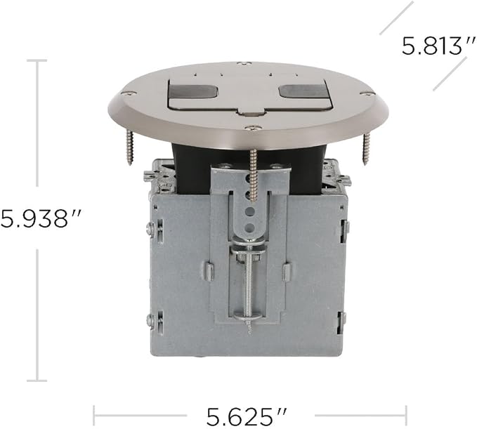 RACO Floor Box Kit 6239ACNI Nickel 15A/125V Duplex Receptacle Outlet with USB Ports, Single Gang Electrical Box for Wood Sub-Floor with 3.1A/5V Type A and C USB Outlet Receptacles for Home Improvement