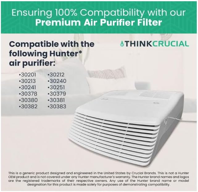 Crucial Air Purifier 2 Filters – Compatible with Hunter® Brand Filter Part # 30931 – Models 30201, 30212, 301213, 30240, 30241, 30251, 30378, 30379, 30380, 30381, 30382, 30383 – (2 Pack)