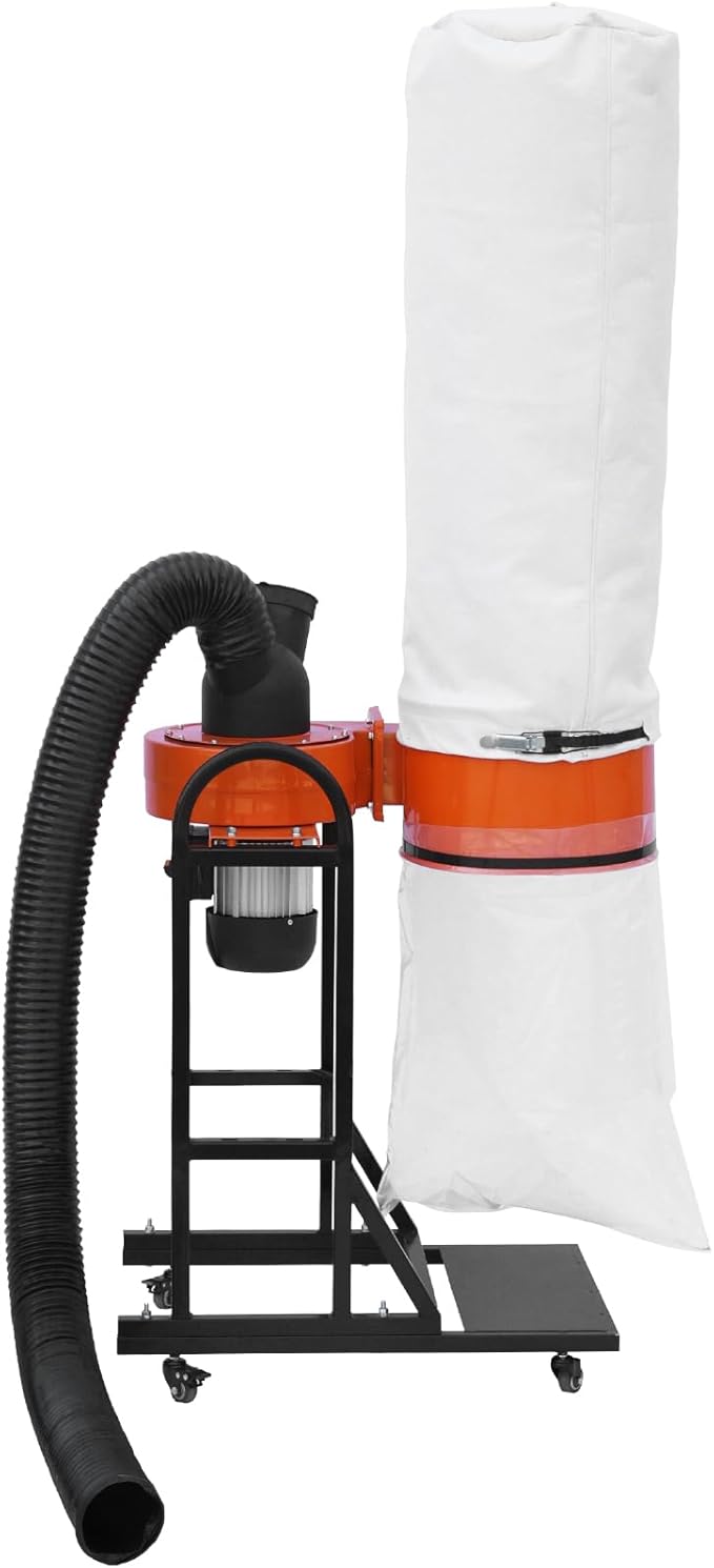 VEVOR 1.5 HP Dust Collector, 716 CFM, Portable Vortex Dust Collector, with 47 Gallon Collection Bag and Mobile Base, 120V, 3400 RPM, 5μm Canister Filter Kit, for Woodworking Dust Collection System