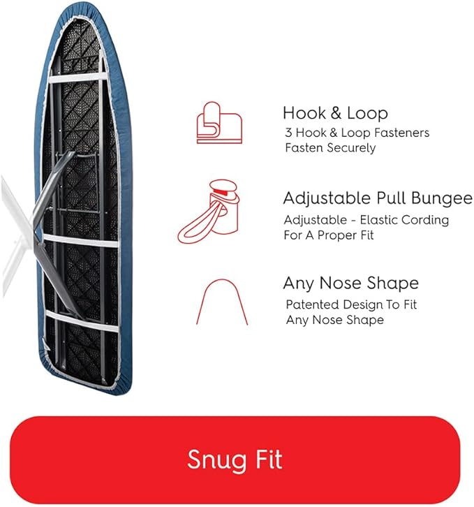 TIVIT Ironing Board Cover 10 x 48, Performance Grade Titanium Coated Pro Grip Pad & Covers - Superior Scorch & Stain Resistance, High Heat Reflection, 3 Padded Layers 3 Fastener Straps - Made In Italy