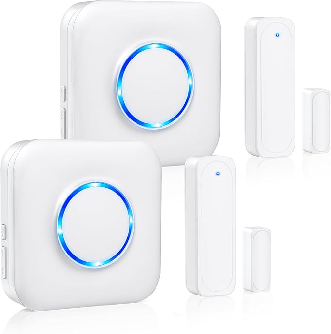 Door Chime, Satisure Wireless Door Open Contact Sensor Alarm Chime with 600 FT Range 58 Chimes 5 Volume Levels LED Indicators (2 Receivers & 2 Sensors)