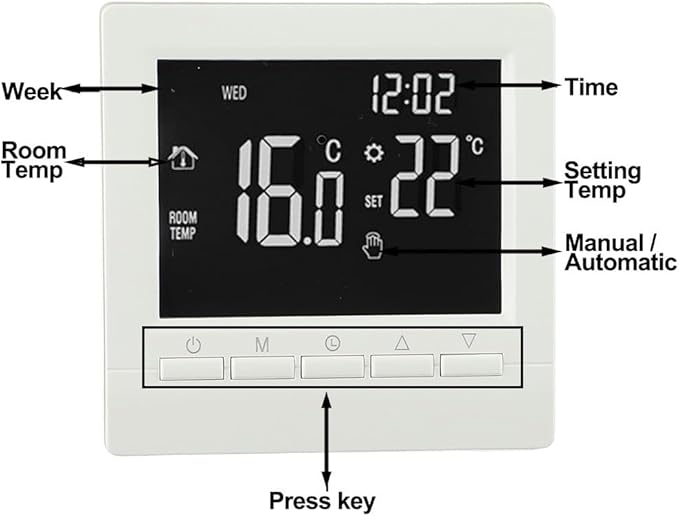 Wired Digital Room Thermostat With LCD Display Temperature Controller Programmable 5+2, 6+1, 7 Day Modes Boiler Temperature Controller Lock And Anti Freeze Features