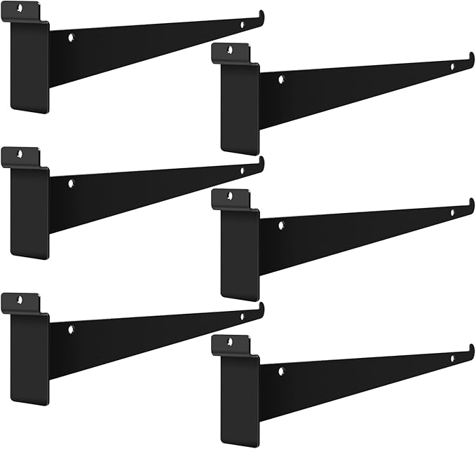 6 Pack Slat Wall Shelf Bracket 12 Inch, Heavy Duty Slatwall Shelf Brackets for Shelves, Metal Floating Slatwall Accessory with Lip for Commercial and Garage Slat Panels Shelving Display