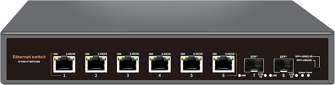 8-Port 10G Unmanaged Ethernet Switch, 6×10G Base-T & 2×10G SFP+ Uplink by Davuaz