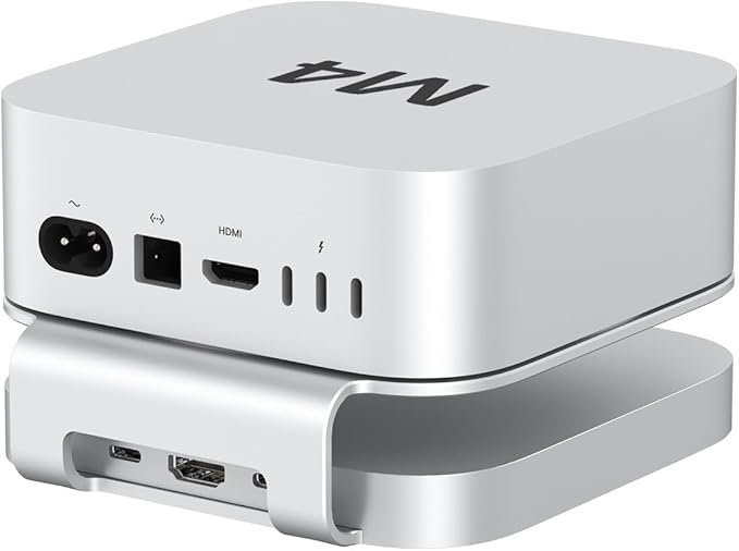 Akyyajaure Mac mini Hub: 9 in 1 Aluminum Stand & Dock for Mac mini M4 Pro with M.2 NVMe SSD Enclosure, 10Gbps USB-A*2, SD/TF Card Readers, USB 2.0