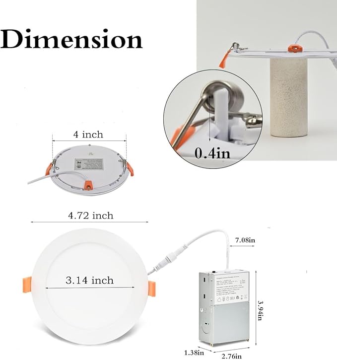 MKUJOO 48 Pack 4 Inch Ultra-Thin LED Recessed Ceiling Light with Junction Box,Panel Light,Daylight, 9.5W,2700K/3000K/3500K/4000K/5000K Selectable Dimmable Downlight ETL&FCC&CE Energy Star Certified