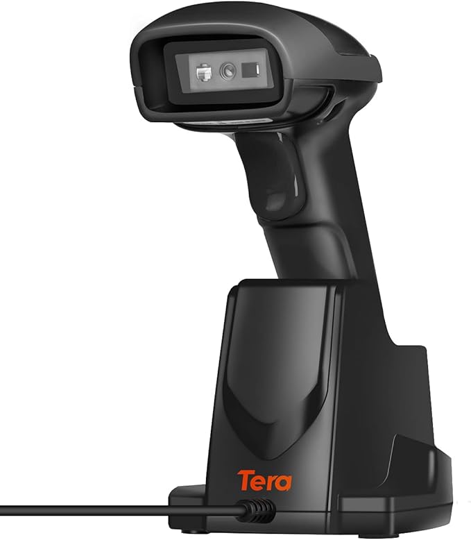 Tera Wireless 1D 2D QR Barcode Scanner with USB Charging Base Handheld Bar Code Reader Scanner Automatic Sensing Fast Precise Scanner HW0005