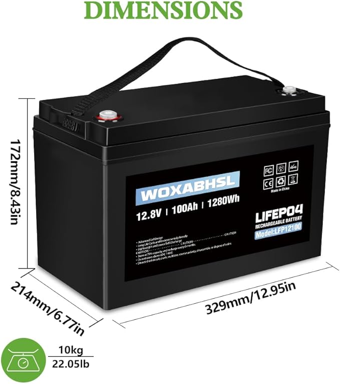 WOXABHSL 4 PCS 12V 100AH Lifepo4 Lithium Battery Up to 15000+ Deep Cycles, Buit in 100A BMS Perfect for Trolling Motors, Boat, Marine, Rv, Solar