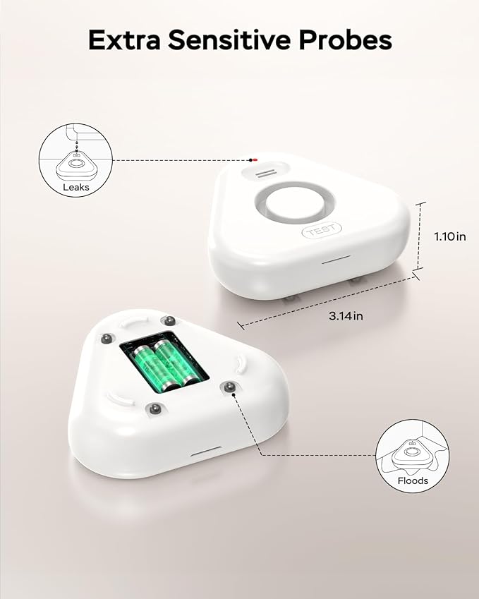 Water Detector Sensor,Water Leak Detectors for Home with App Alerts,Water Alarm with 120db Adjustable Alarm,500ft Transmission for Basement, Bathroom, Laundry, No Hub Required (Support 2.4G)