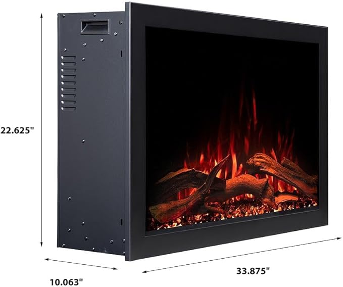 Modern Ember Highmark Traditional 33 Inch Built-in Smart Electric Fireplace Insert | Alexa/WiFi Enabled - Remote Included | Electric Firebox Heater with Multi-Color Flames | 1500W