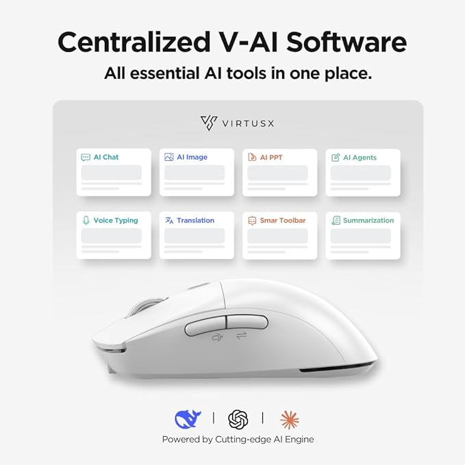 Virtusx Jethro AI Mouse - Voice & Audio Recorder for Lecture & Meeting, Centralized Software with Voice Typing, Writing Tools, Transcribe, Translate & Summarize, Wireless Mouse for Computer, Laptop