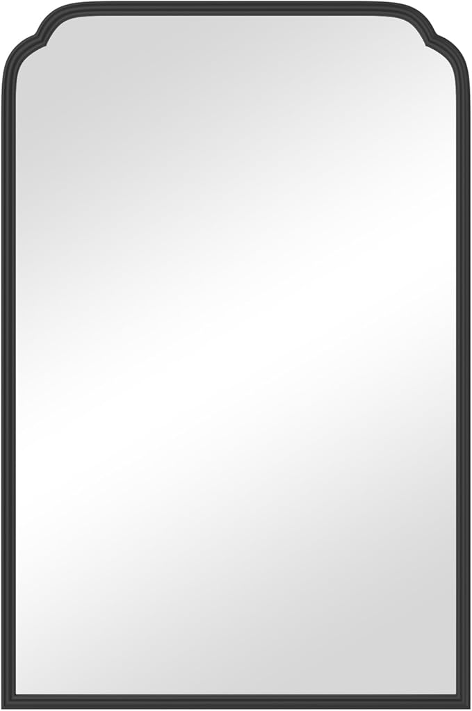 24X36 Inch Black Bathroom Mirror for Over Sink, Modern Rounded Corner Rectangle Mirror with Non-Rusting Iron Metal Framed Bathroom Vanity Mirror for Wall Decor(Tempered Glass)